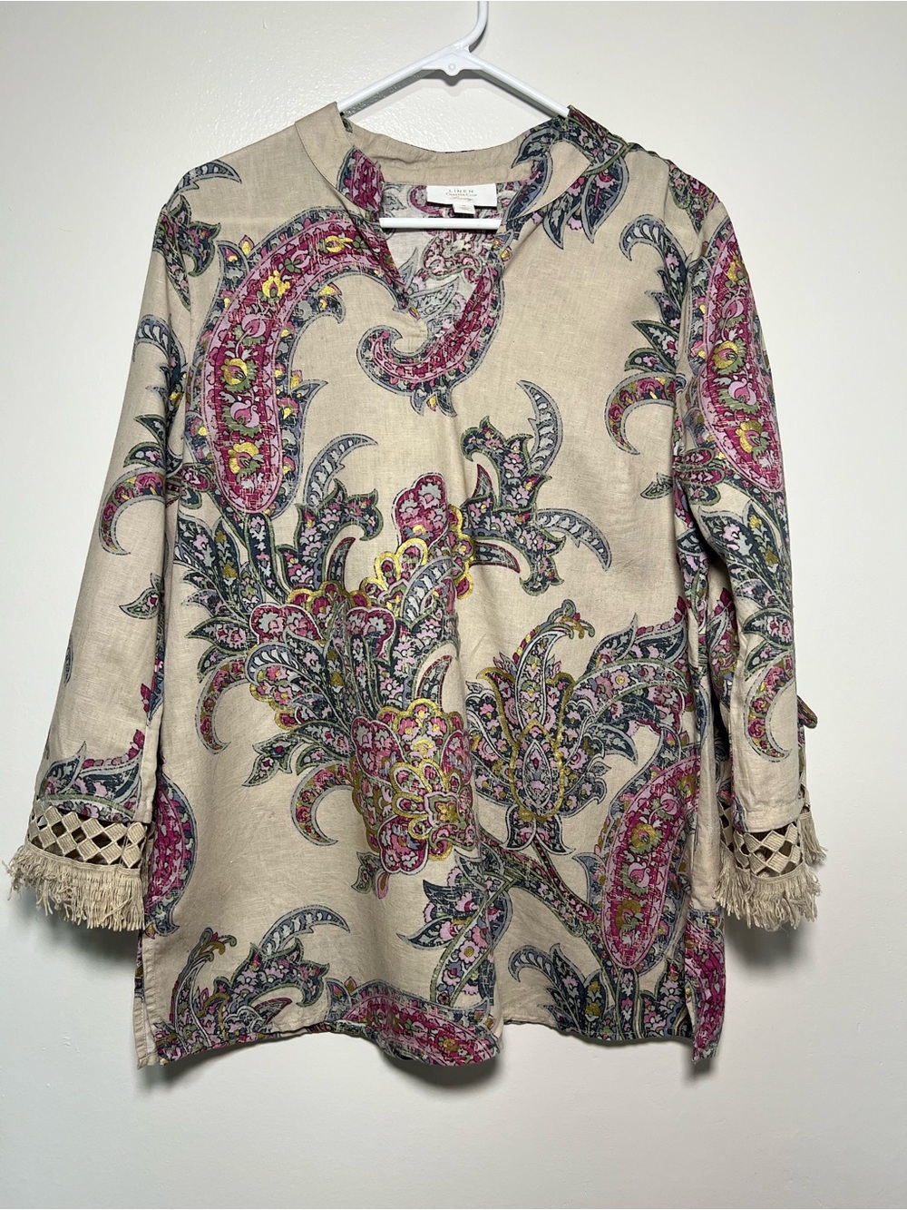 Charter Club Cream Paisley Fringe-Trim Tunic